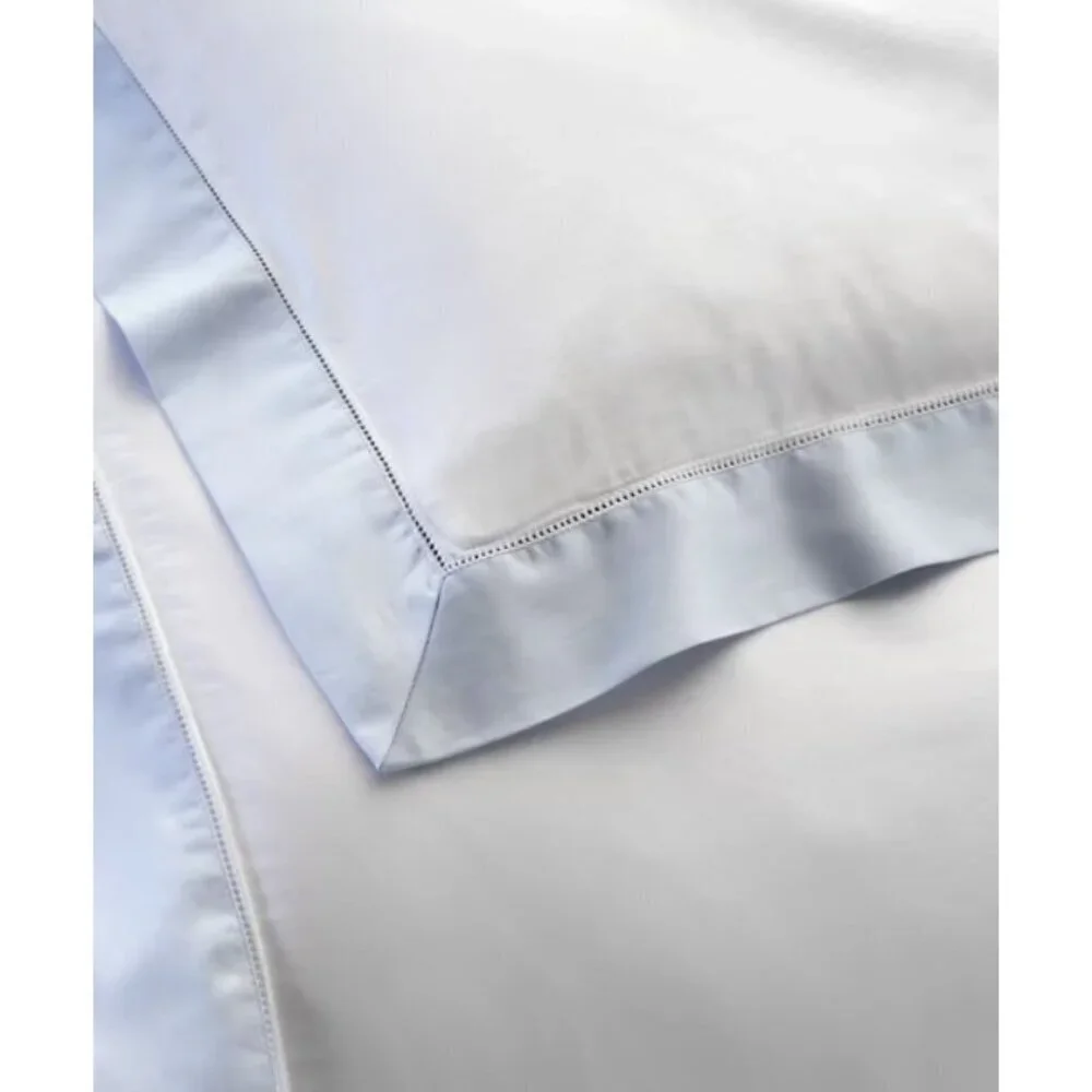 New Ralph Lauren Organic Sateen Border Full Queen Duvet Cover Blu Hyacinth White